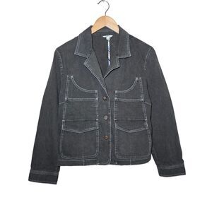 J. Jill Women’s Large Denim Jacket Dark Wash Grey/ Four Front Pockets Vintage